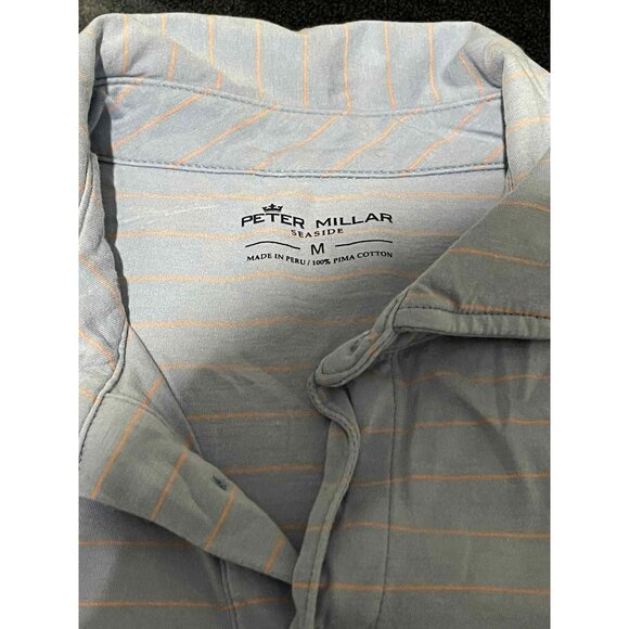 Peter Millar Polo Shirt Mens Medium Blue Striped Seaside Pima Cotton Golf Casual - Picture 3 of 5
